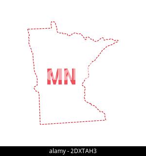 Minnesota US state map outline dotted border. Vector illustration. Two-letter state abbreviation. Stock Vector