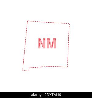 New Mexico US state map outline dotted border. Vector illustration. Two-letter state abbreviation. Stock Vector