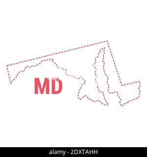 Maryland US state map outline dotted border. Vector illustration. Two-letter state abbreviation. Stock Vector