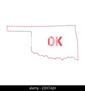 Oklahoma US state map outline dotted border. Vector illustration. Two-letter state abbreviation. Stock Vector
