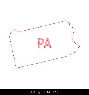 Pennsylvania US state map outline dotted border. Vector illustration. Two-letter state abbreviation. Stock Vector