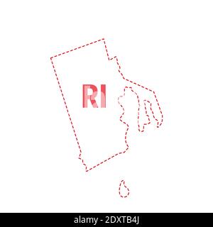 Rhode Island US state map outline dotted border. Vector illustration. Two-letter state abbreviation. Stock Vector