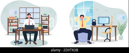 Workplace fitness 2D vector web banner, poster set Stock Vector