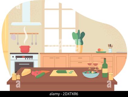 Preparing romantic dinner in home kitchen 2D vector web banner, poster Stock Vector