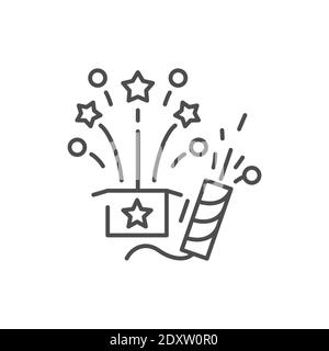 Fireworks and clapperboard color line icon. Glowing lights. Editable stroke. Stock Vector