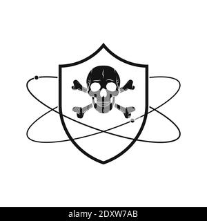 Shield with human skull. Linear shield icon. Vector illustration. Protection symbol on white background Stock Vector