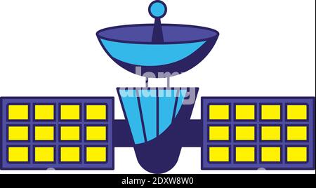 colored satellite with two panels on a white background Stock Vector