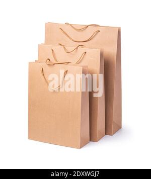 Folded paper bag with handle isolated on white background with clipping path Stock Photo