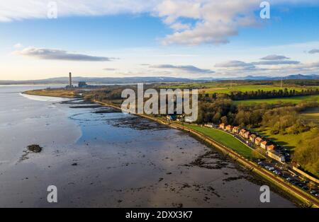 Aerial view of the de-commissioned Longannet coal fired power station at Kincardine of Forth, Scotland. Stock Photo