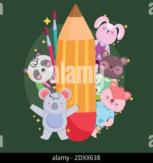 Back to school animals cartoons with pencil design, eduacation class and lesson theme Vector illustration Stock Vector