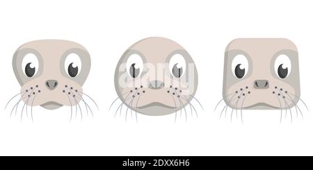 Set of cartoon seals. Different shapes of animal heads. Stock Vector