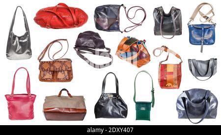 collection of ladies handbags isolated on white background Stock Photo -  Alamy