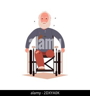 A homeless man in a wheelchair. An unemployed beggar in rags. Vector illustration of EPS10 in flat style Stock Vector