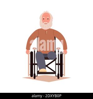An old man in a wheelchair. Vector illustration on a white isolated background. Stock Vector