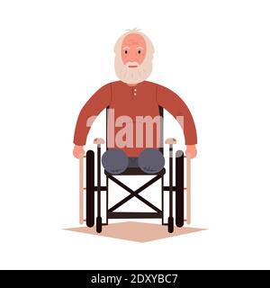 An old man in a wheelchair. Vector illustration on a white isolated background Stock Vector