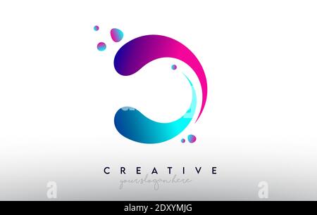 D Letter Design Logo. Rainbow Bubble Gum Letter Colors with Dots and Fluid Colorful Creative Shapes Stock Vector