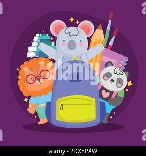 Back to school animals cartoons with bag design, eduacation class and lesson theme Vector illustration Stock Vector