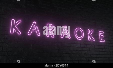 KARAOKE - realistic neon sign on dark brick wall background. 3d rendering Stock Photo