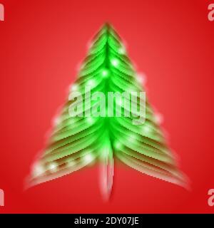 Decorated christmas tree on the red background, vector. Stock Vector