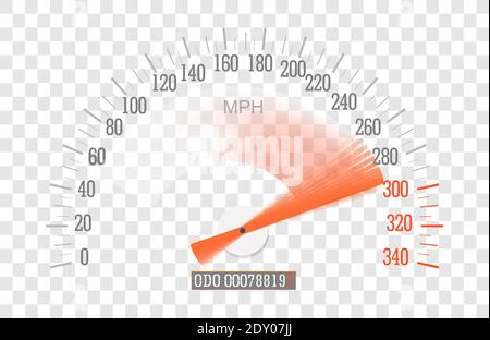 Speedometer with a fast moving arrow on a transparent background for the convenience of the designer, vector. Stock Vector