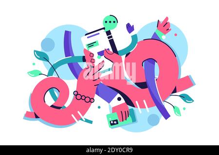 Concept of intertwining hands together in flat style Stock Vector