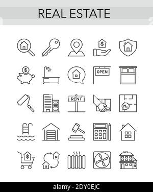 Real estate thin line icon set for consulting realty agency Stock Vector