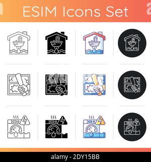 Unsafe home situations icons set Stock Vector