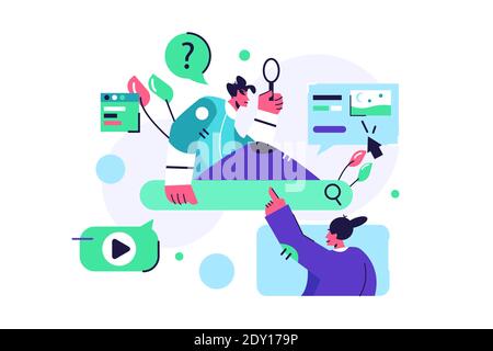A guy and a girl invite users to search Stock Vector
