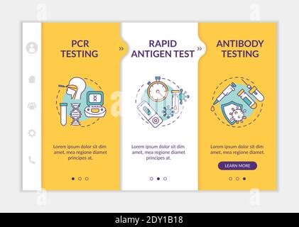 Coronavirus testing types onboarding vector template Stock Vector