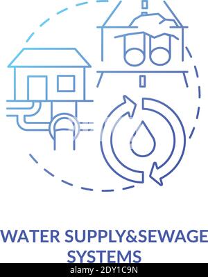 Water supply and sewage systems blue gradient concept icon Stock Vector