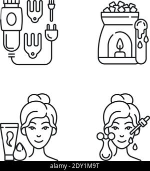 Beauty care appliances linear icons set Stock Vector