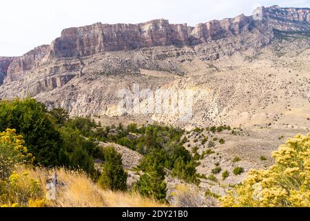 View of Shell Canyon, along the US 14 scenic byway in the Bighorn National Forest of Wyoming Stock Photo