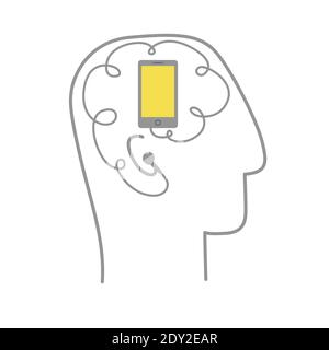 Man with a phone. Addiction on the smartphone Stock Vector