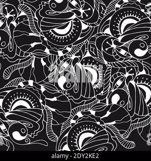 Vector pattern drawn by hand. Abstract forms, art painting. Abstract black and white background. vector illustration Stock Vector