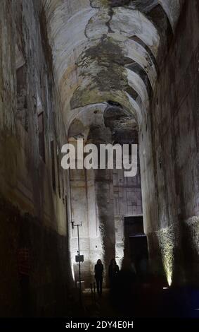 A view of the underground ancient Domus Aurea site (Golden House), the opulent villa built by Roman emperor Nero, on October 24, 2014 in Rome, Italy. The golden palace that the Emperor Nero built as a monument to himself after half of ancient Rome was consumed by fire is reopening to the public even though its renovation isn't finished yet. The main palace of the 'Domus Aurea' or 'Golden House' complex, which once included an artificial lake where the Colosseum now stands, was closed in 2005 for emergency repairs and briefly reopened in 2007 before closing again. The visits will take place on Stock Photo