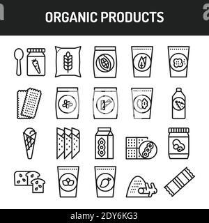 Organic products color line icons set. Isolated vector element. Stock Vector