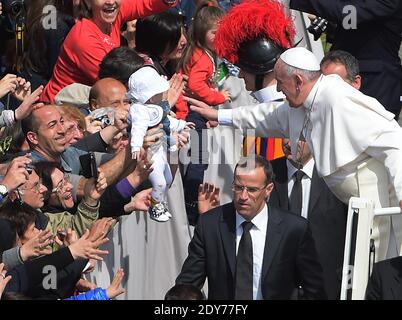 Pope Francis flanked by Swiss Guards commandant Daniel Rudolf Anrig ...