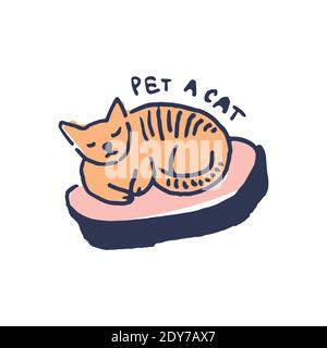 Slipping cat in cute cozy hugge cartoon style illustration Stock Vector