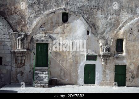 Behind the Holy Sepulchre viewed from the roof of St Helena's Chapel in the old city of Jerusalem, Palestine Israel Stock Photo