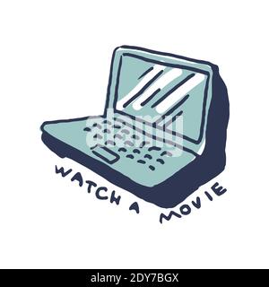 Laptop in cute cozy hugge cartoon style illustration Stock Vector