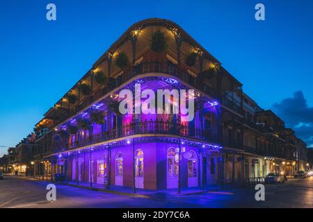 The famous Bourbon street balconies in New Orleans without people Stock Photo