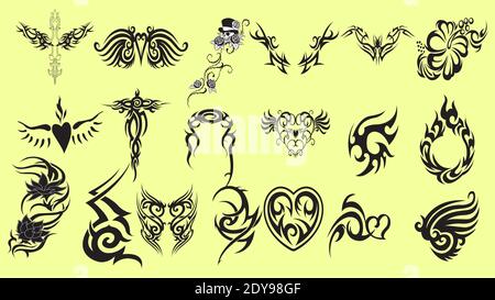 Set of colorfull and black tattoos at traditional vintage style.  symbols Stock Vector