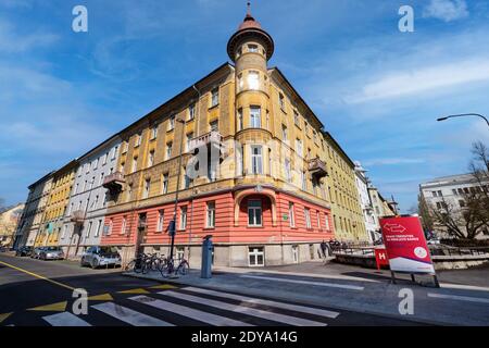 Secessionist Buildings in Ljubljana Deghengi House, 1904, Stock Photo