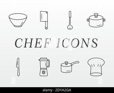 bundle of eight kitchen utensils and lettering vector illustration design Stock Vector