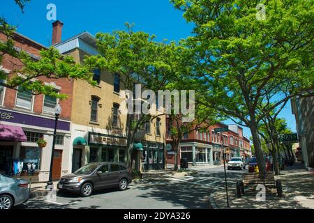 Historic commercial buildings on Main Street in downtown Gloucester, Massachusetts, MA, USA. Stock Photo