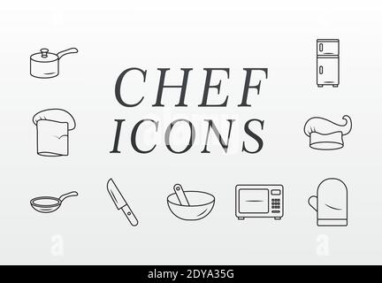 bundle of nine kitchen utensils and lettering vector illustration design Stock Vector