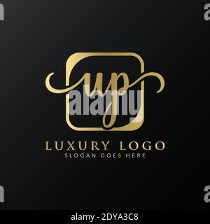 Initial UP letter Logo Design vector Template. Abstract Luxury Letter UP logo Design Stock Vector
