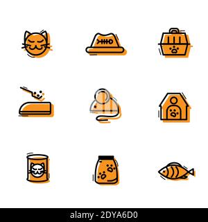 Seth icons on the theme of cat life isolated on a white background. Vector illustration Stock Vector