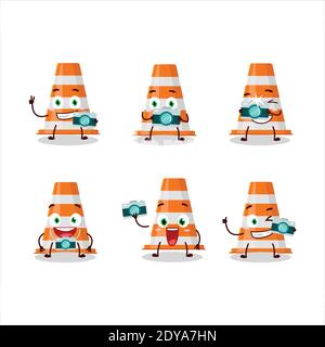 Photographer profession emoticon with orange traffic cone cartoon character. Vector illustration Stock Vector