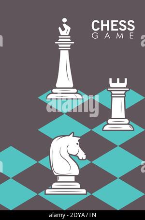 group of white team chess pieces in board blue vector illustration design Stock Vector